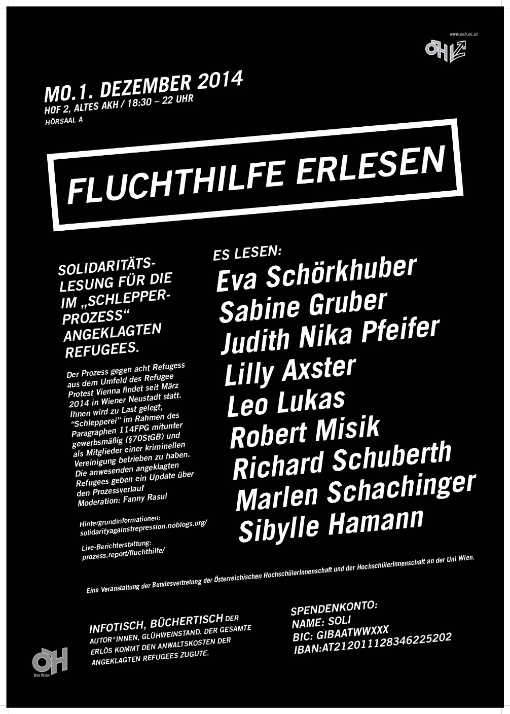 Fluchthilfe in Wien am 01.12.14 Veranstaltung, Ab 18:30, mit Vea Schörkhuber uvm. 